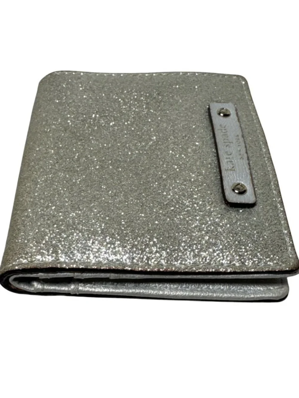 Kate Spade Silver Glitter Compact Wallet With Coin Pocket & Card Slots